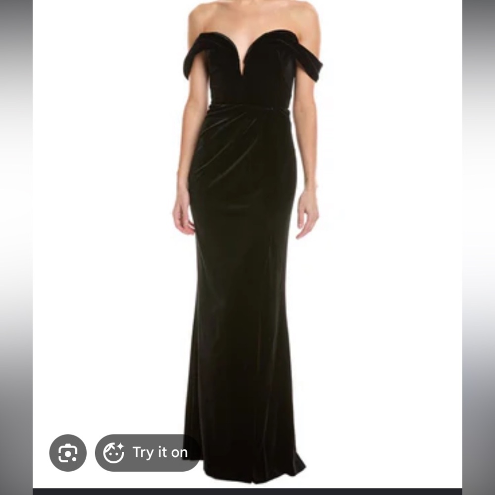 NWT Marchesa Notte black Off-Shoulder Velvet Evening maxi dress 4